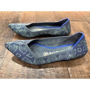 RARE Rothy's Flats The Point Emerald Blue Snake Ballet Flat size 6.5 Recycled
